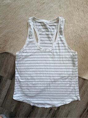 EUC lululemon athletica White Tank Top with Thin Navy Stripes